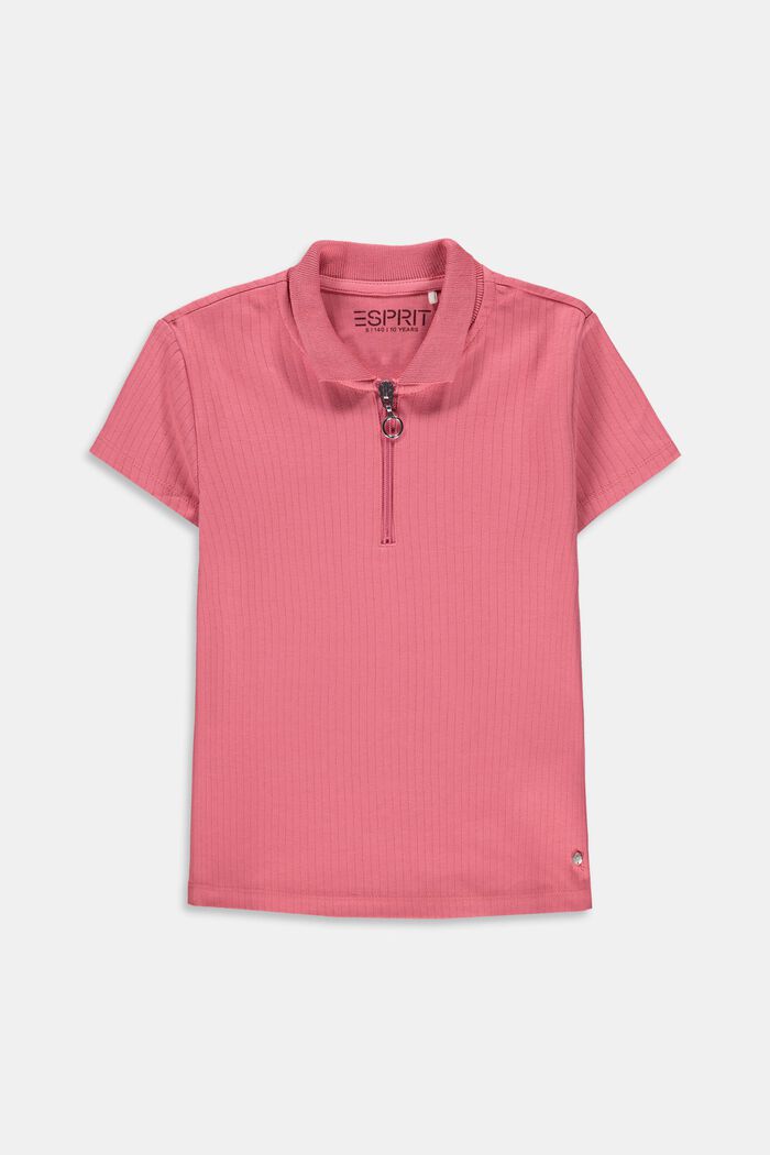 Ribbed polo shirt made of 100% cotton, CORAL, detail image number 0