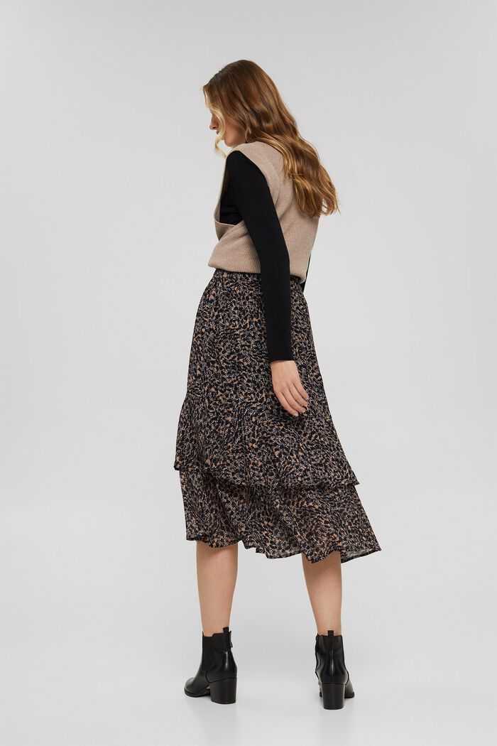 Chiffon skirt with flounces and printed pattern, ANTHRACITE, detail image number 3