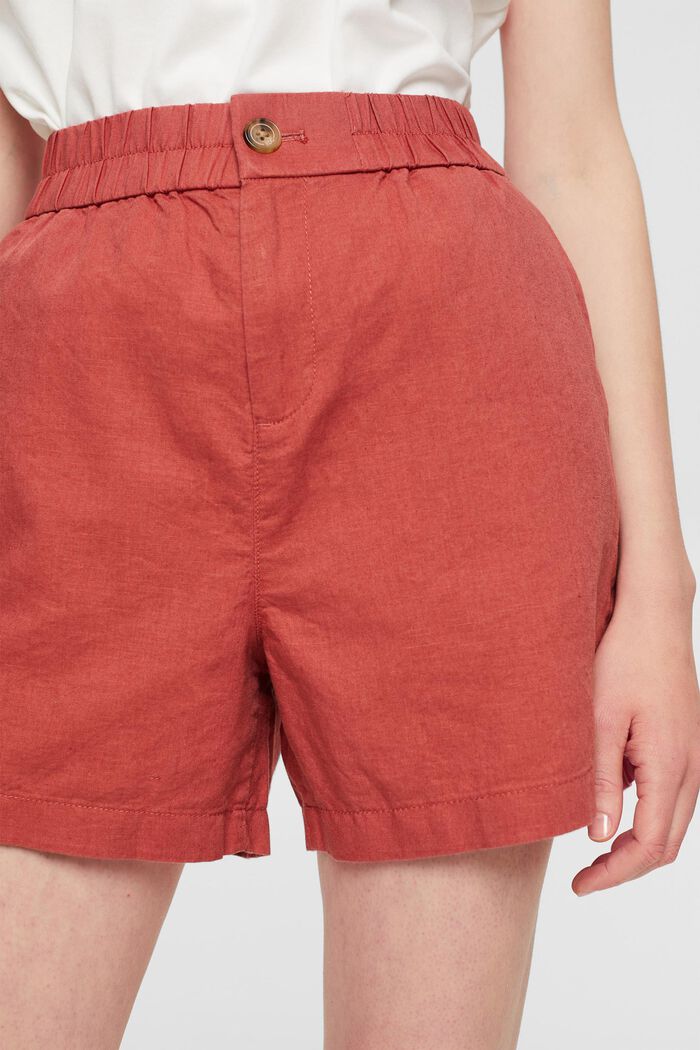 Linen blend: shorts with an elasticated waistband, TERRACOTTA, detail image number 4