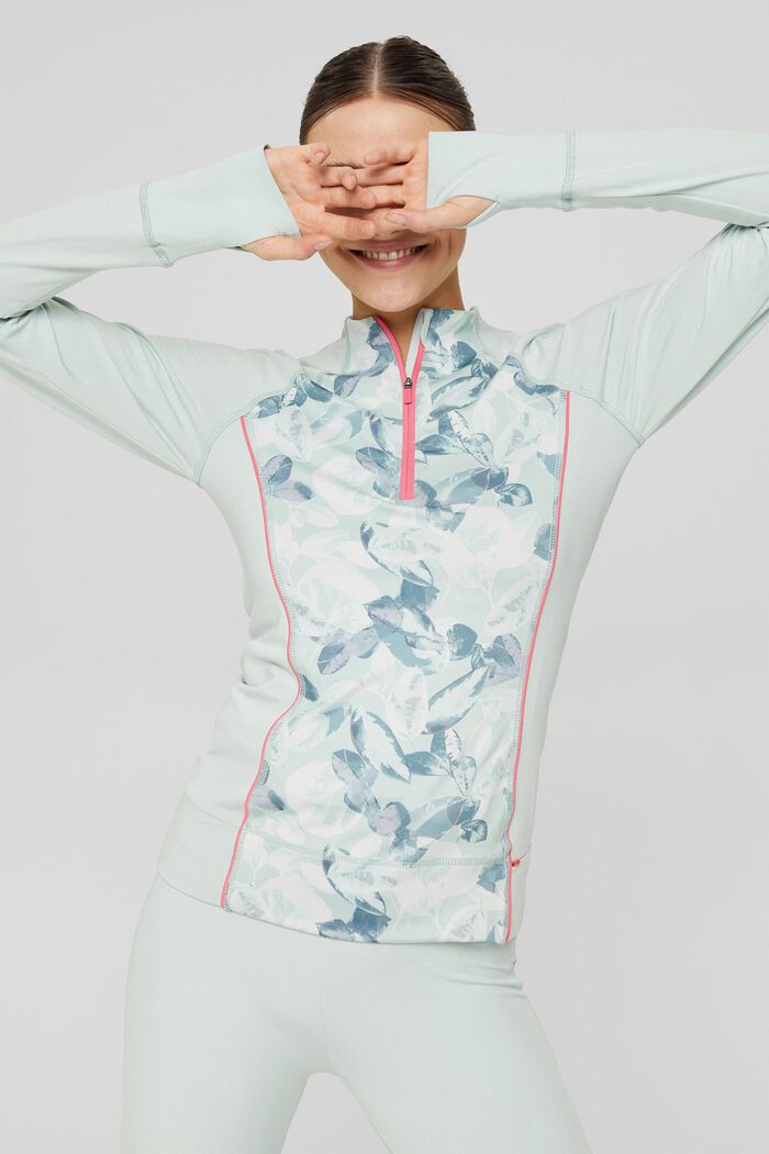 Patterned active long sleeve top with E-DRY, PASTEL GREEN, detail image number 0