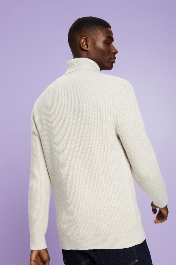 Cable Knit Rollneck Sweater, OFF WHITE, detail image number 2