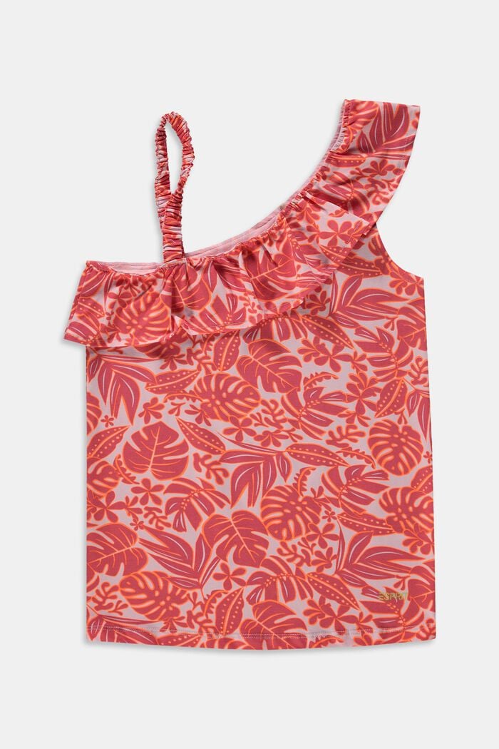 Top with a tropical pattern, ORANGE RED, overview