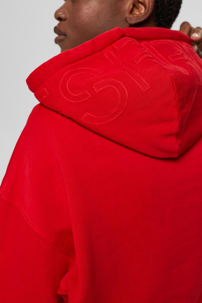 Relaxed hoodie with logo, 100% organic cotton, RED, detail image number 2