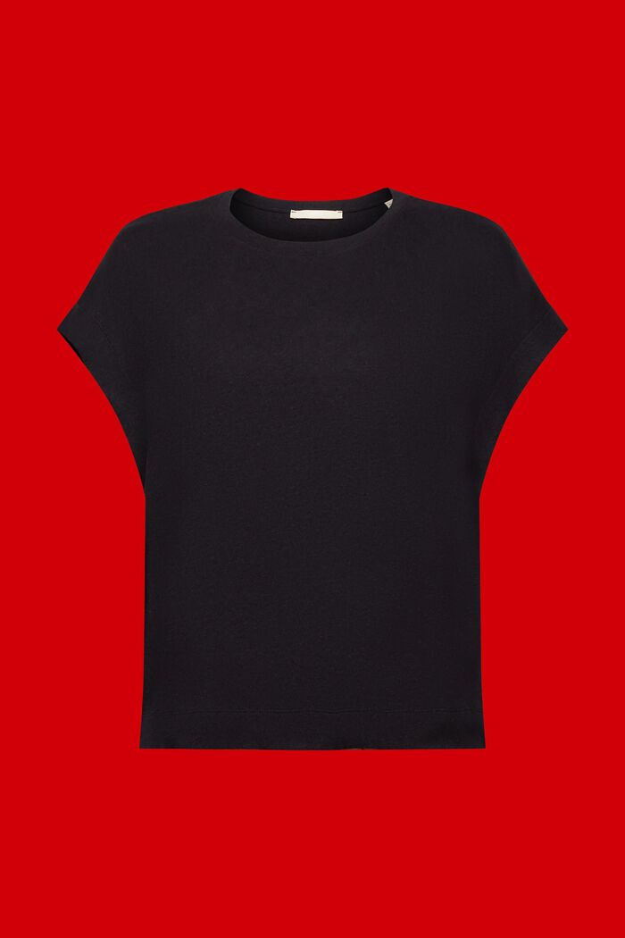 Cotton and linen blended t-shirt, BLACK, detail image number 6