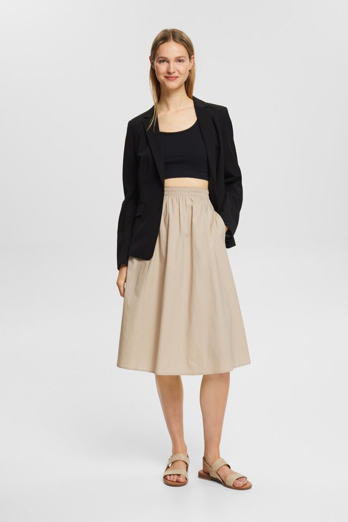 Midi skirt with a stretchy waistband, LIGHT TAUPE, detail image number 0