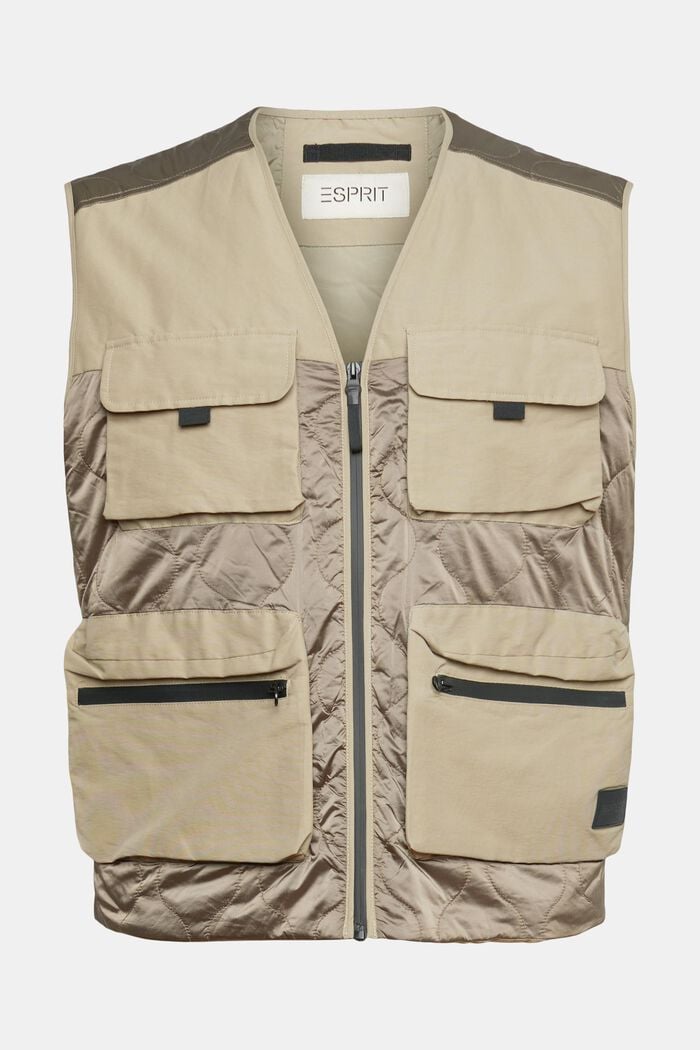 Made of recycled material: body warmer with pockets, PALE KHAKI, overview