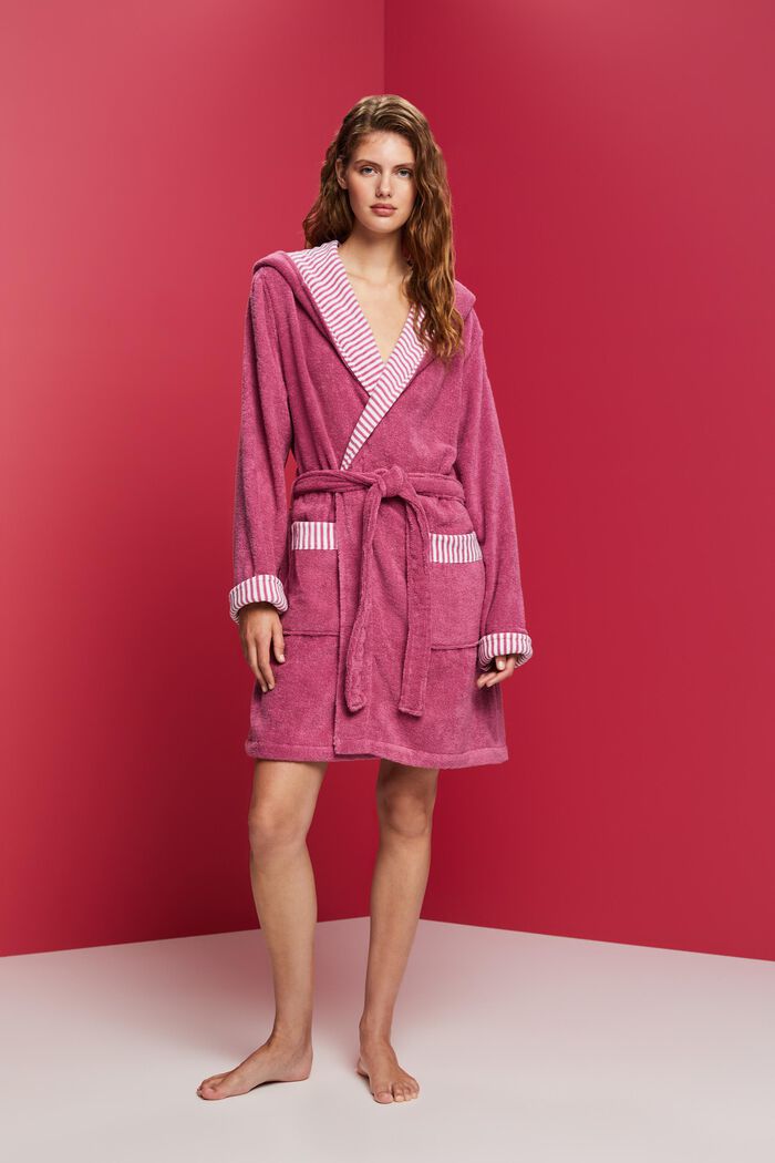 Terry cloth bathrobe with striped lining, BLACKBERRY, detail image number 4
