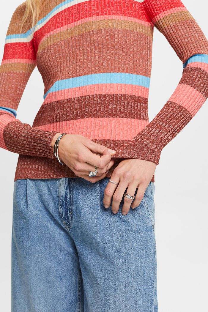 Striped rib knit jumper, LENZING™ ECOVERO™, RUST BROWN, detail image number 2