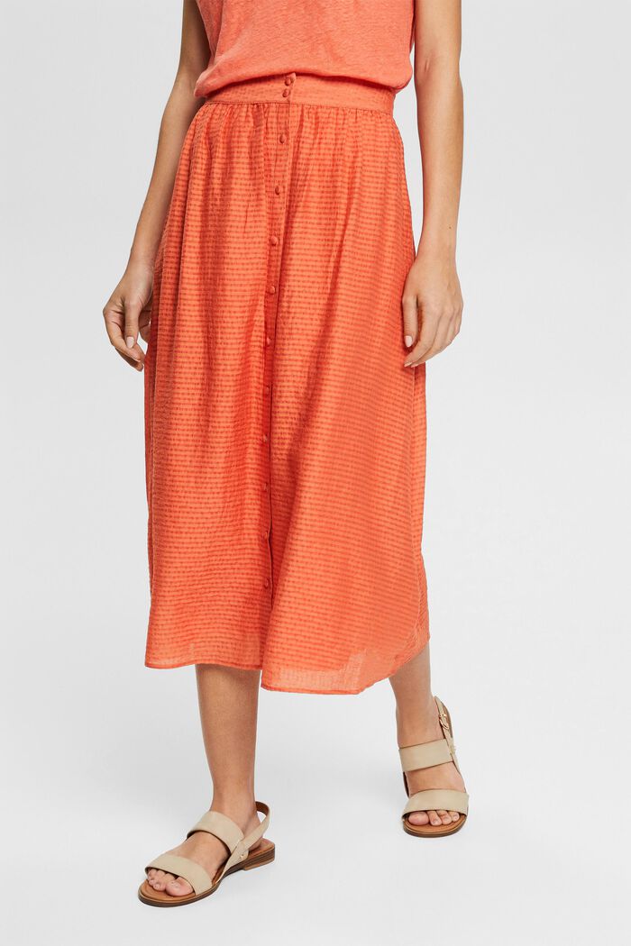 Midi skirt with button placket, LENZING™ ECOVERO™, CORAL ORANGE, detail image number 0