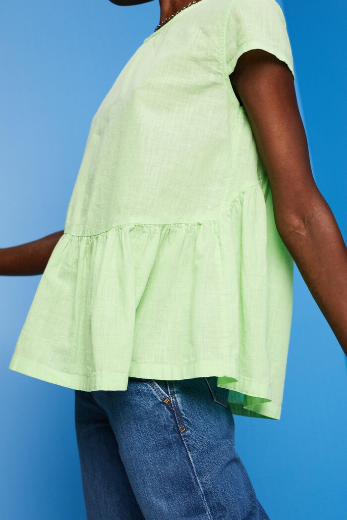 Sustainable cotton blouse with short-sleeves, CITRUS GREEN, detail image number 4