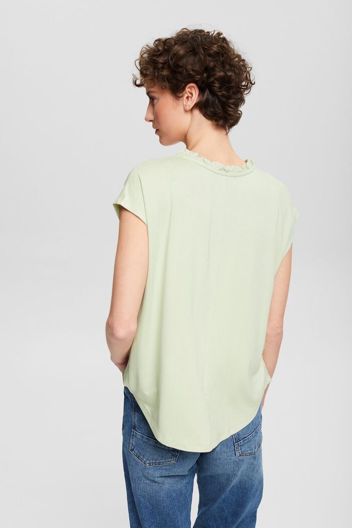 T-shirt with frill details, LENZING™ ECOVERO™, PASTEL GREEN, detail image number 3