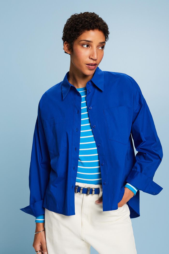 Cotton-Poplin Button-Up Shirt, BRIGHT BLUE, detail image number 0
