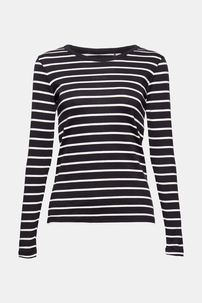 Striped long sleeve top, organic cotton, BLACK, overview