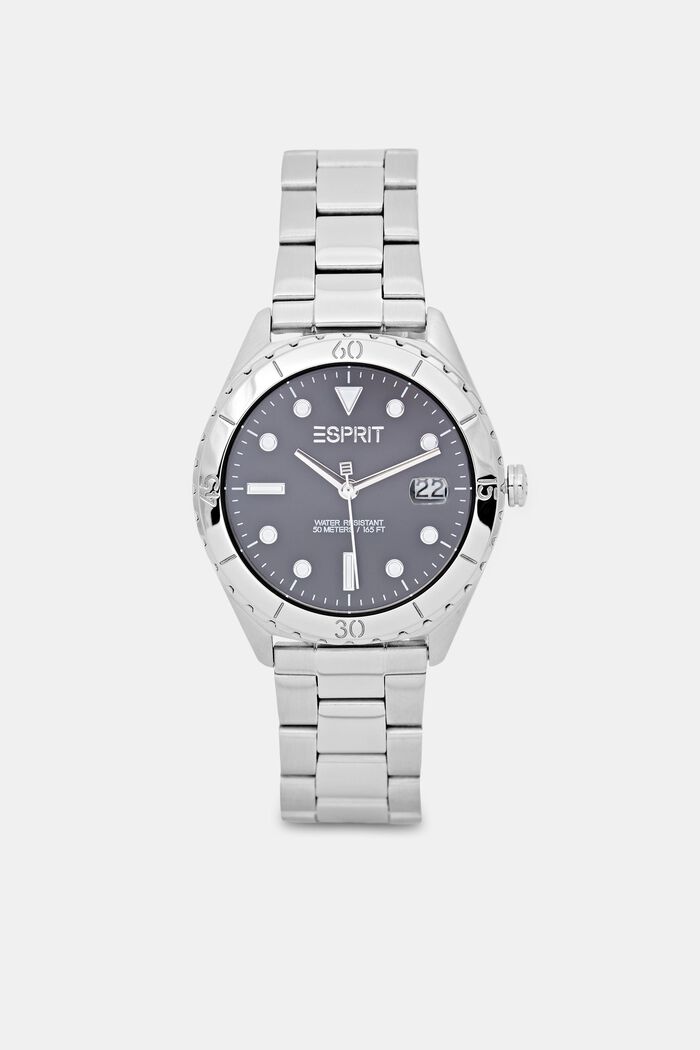 Stainless-steel watch with link bracelet, SILVER, overview