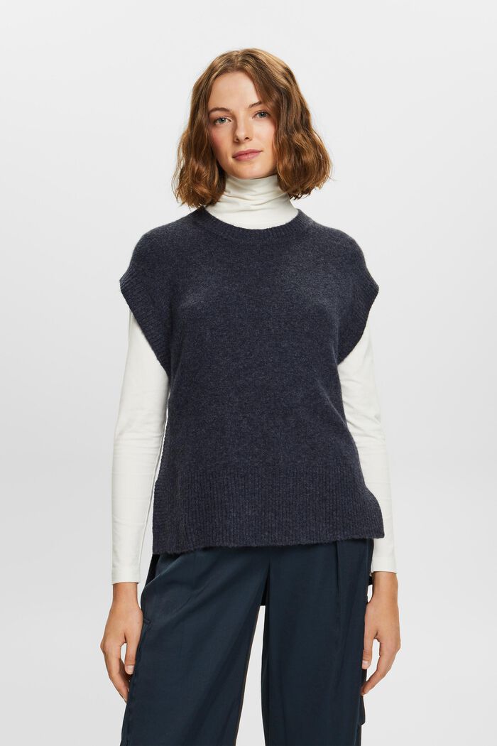 Wool Blend Knit Vest, NAVY BLUE, detail image number 0
