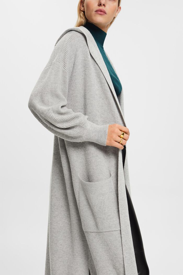 Open-Front Long Hooded Cardigan, LIGHT GREY, detail image number 2