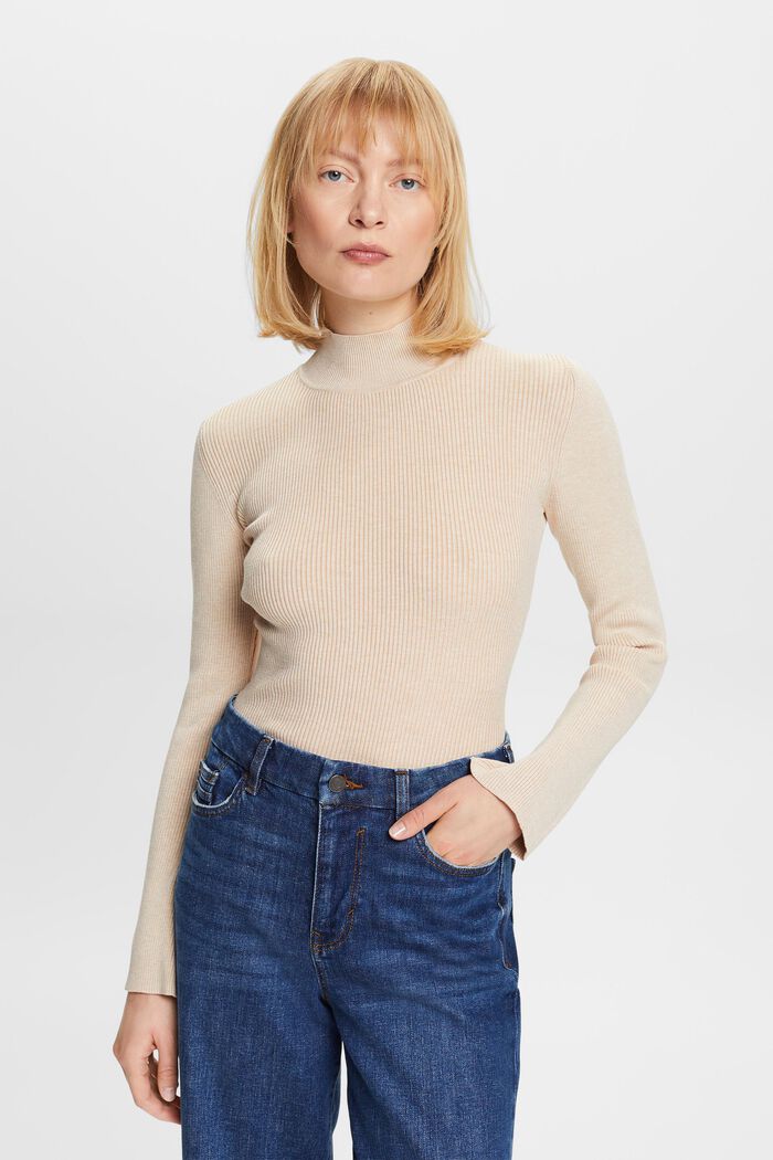Rib-Knit Mock Neck Sweater, DUSTY NUDE, detail image number 1