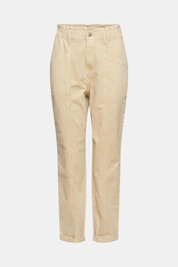 Trousers with a paperbag waistband, organic cotton, BEIGE, detail image number 6