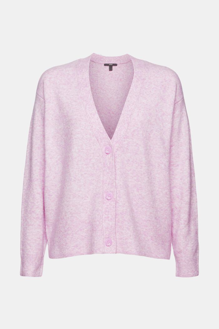 With llama wool: V-neck cardigan, PINK, detail image number 7
