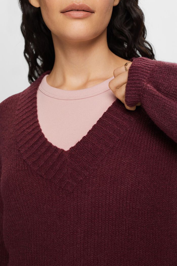 V-neck jumper, wool blend, AUBERGINE, detail image number 2