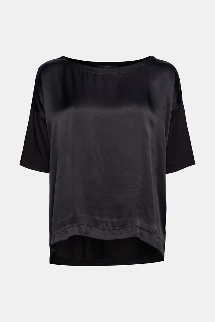 Material mix T-shirt, LENZING™ ECOVERO™, BLACK, overview