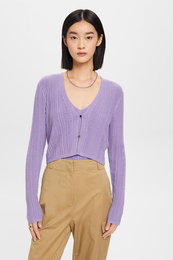 Cropped cardigan with ribbed pattern, LAVENDER, detail image number 0