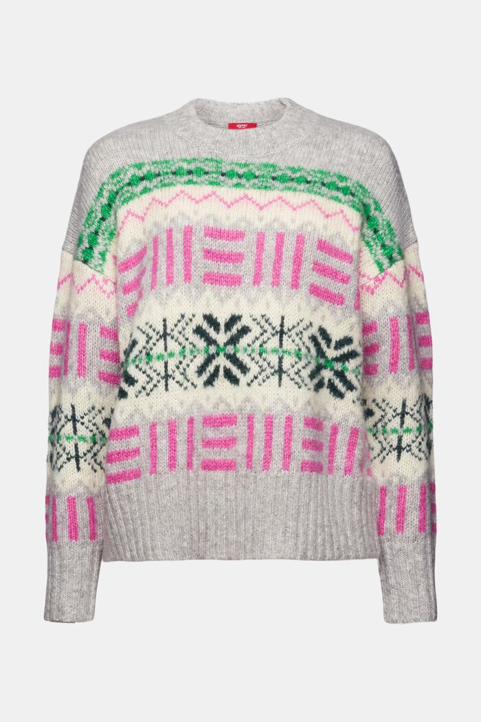 Jacquard Crewneck Sweater, LIGHT GREY, detail image number 7