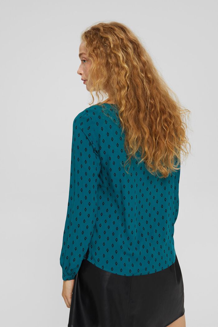 Print blouse with LENZING™ ECOVERO™, EMERALD GREEN, detail image number 3