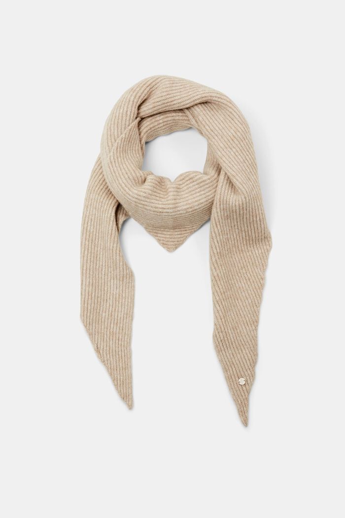 Rib-knit triangle scarf, BEIGE, detail image number 0