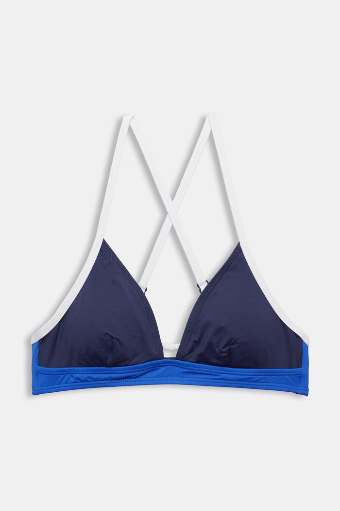 Bikini top with contrasting stripes, NAVY, detail image number 4