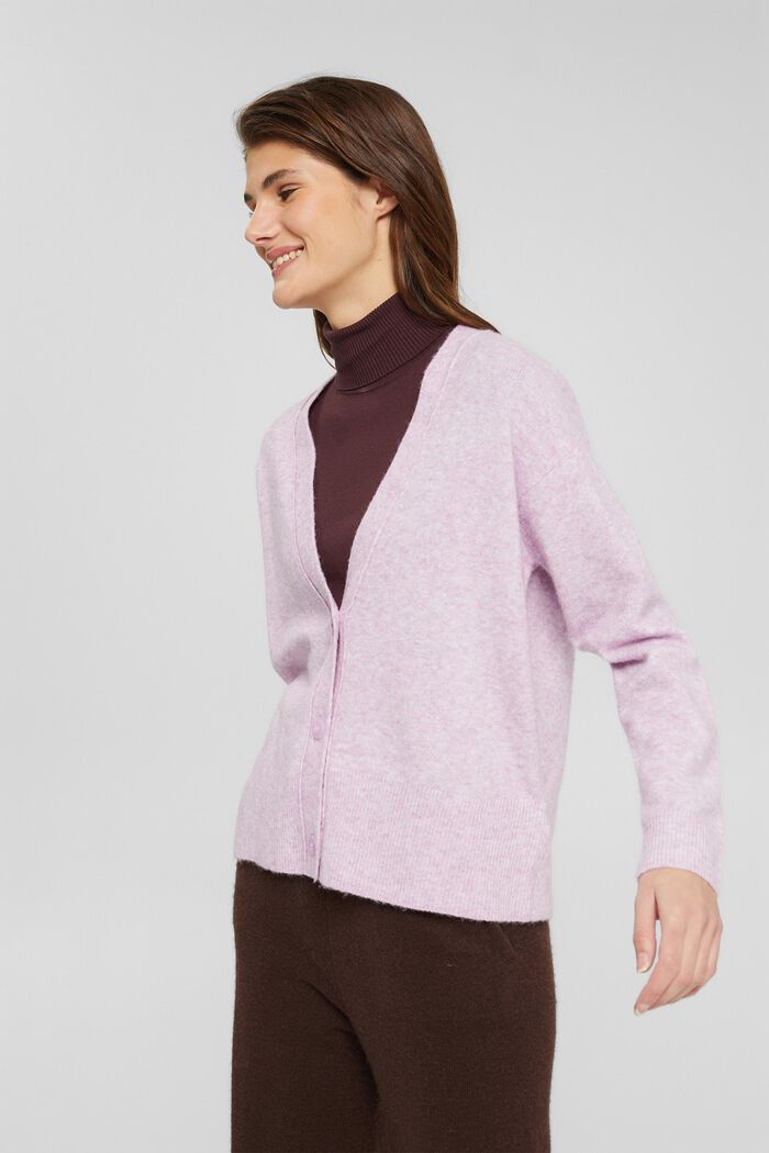 With llama wool: V-neck cardigan, PINK, detail image number 0