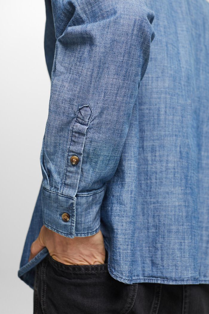 Denim Button-Down Shirt, BLUE MEDIUM WASHED, detail image number 3