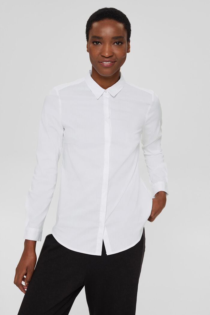 Fitted stretch shirt blouse, WHITE, detail image number 5