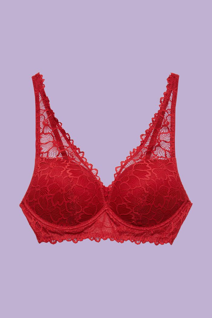 Wireless Push-Up Lace Bra, RED, detail image number 4