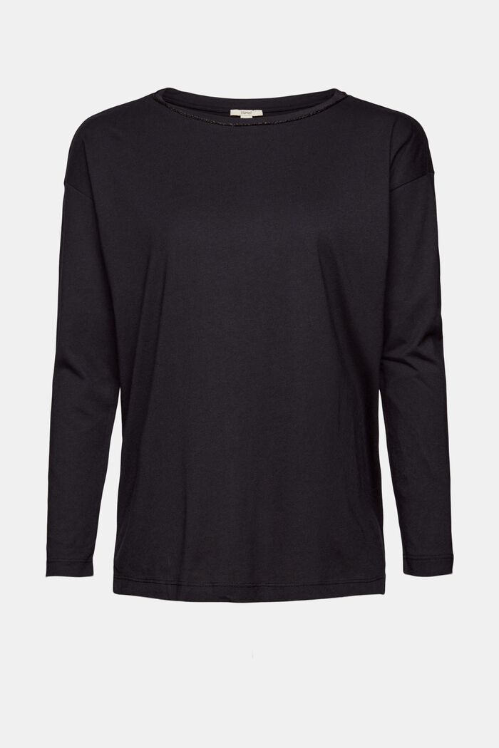 Long sleeve top with glitter, organic cotton blend, BLACK, detail image number 6