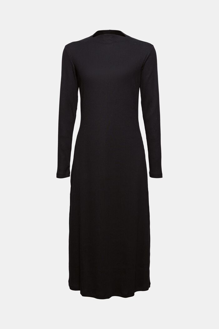 Ribbed midi dress made of organic cotton, BLACK, overview