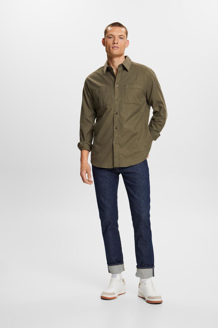 Cotton Flannel Shirt, KHAKI GREEN, detail image number 0