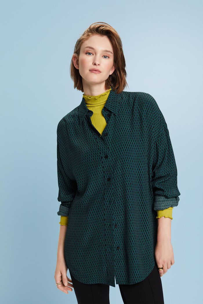 Printed Button Down Shirt, EMERALD GREEN, detail image number 2