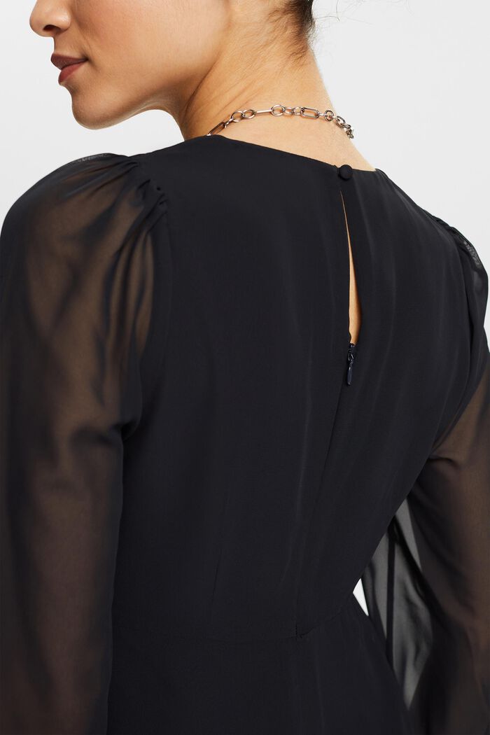 V-Neck Chiffon Mini Dress, BLACK, detail image number 3