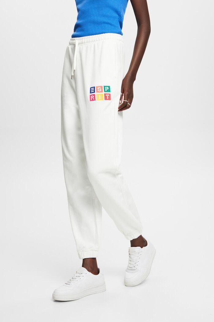 Organic Cotton Embroidered Logo Track Pants, OFF WHITE, detail image number 0