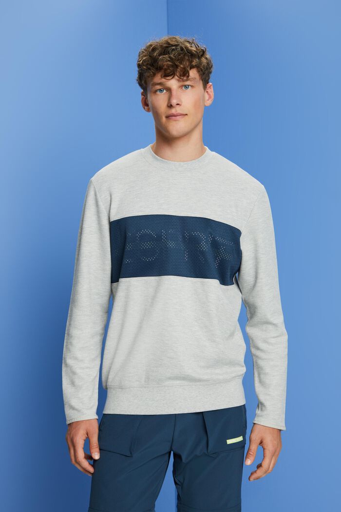 Fleece Mesh Logo Sweatshirt, LIGHT GREY, detail image number 0