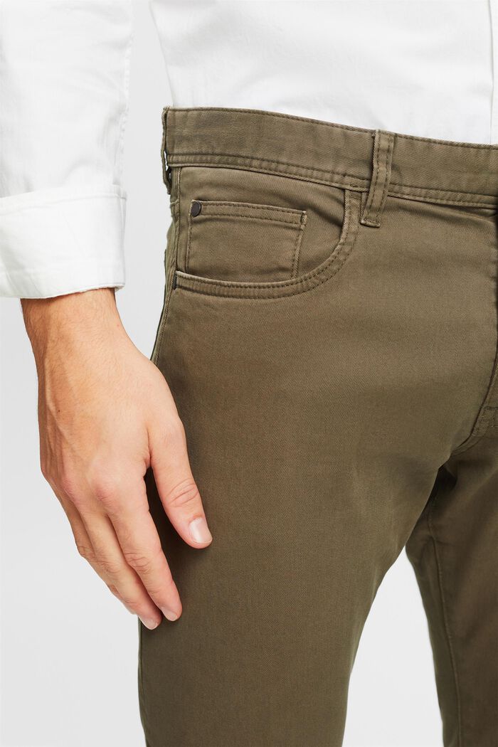 Slim fit trousers, organic cotton, DARK KHAKI, detail image number 4