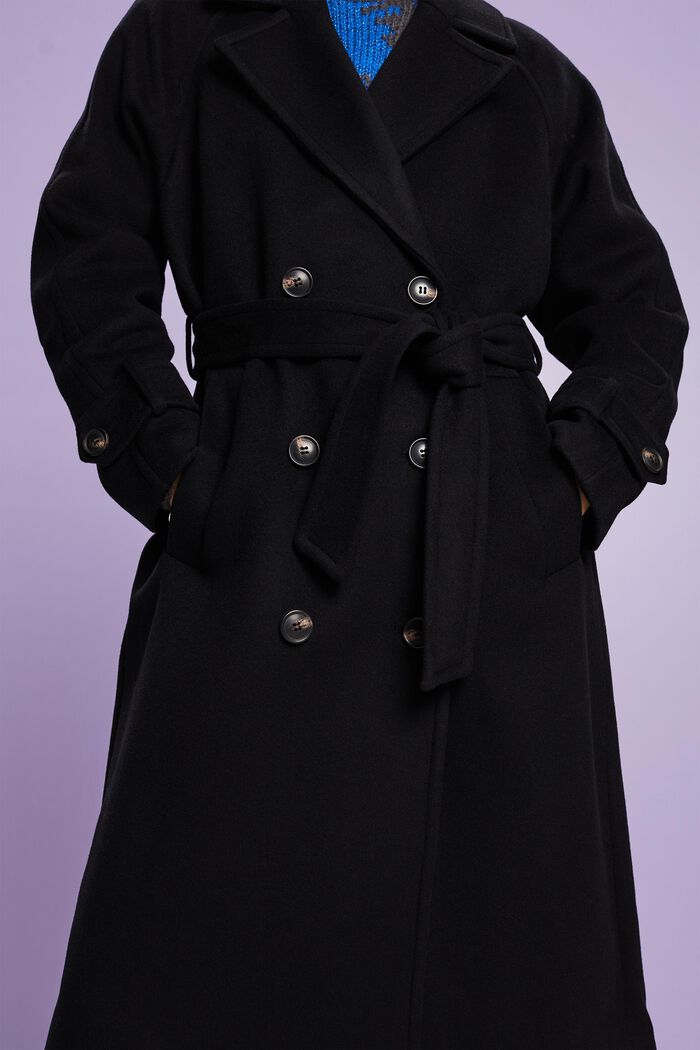 Wool-Cashmere Double-Breasted Coat, BLACK, detail image number 2