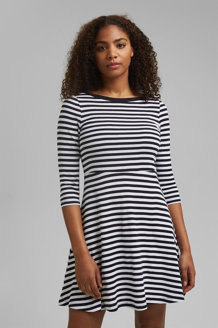 Striped jersey dress, 100% organic cotton, NAVY, detail image number 0
