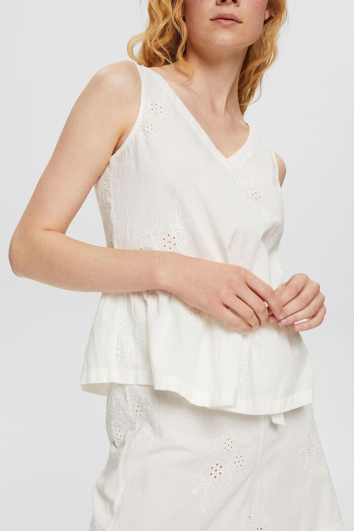 Short pyjamas with floral embroidery, OFF WHITE, detail image number 2