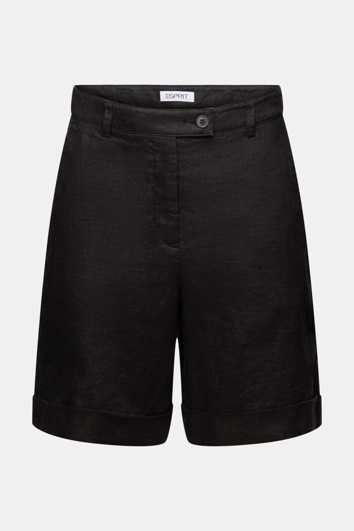 Linen Cuffed Shorts, BLACK, detail image number 6
