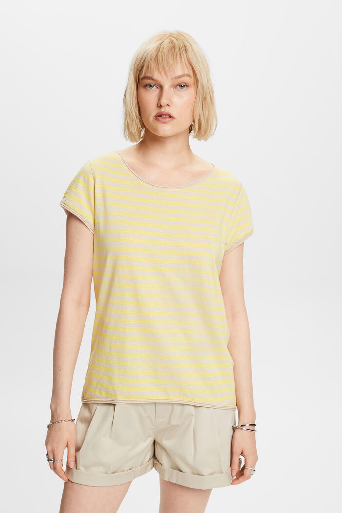 Striped roll edge t-shirt, LIGHT TAUPE, detail image number 0