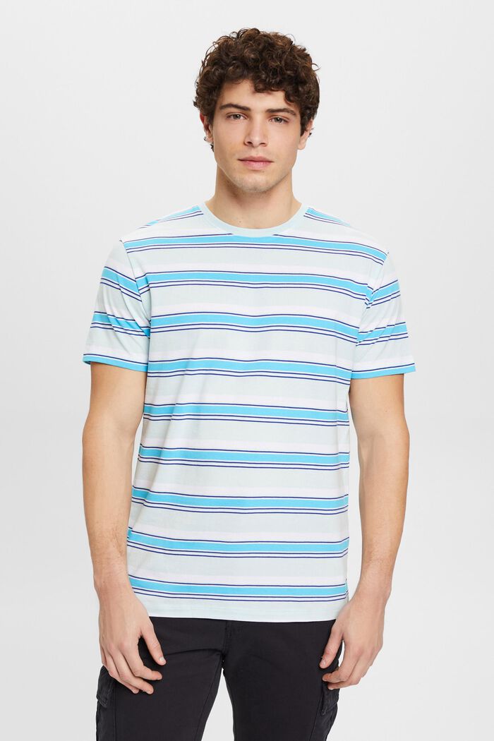 Sustainable cotton striped T-shirt, LIGHT AQUA GREEN, detail image number 0