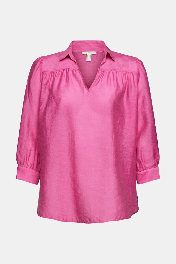 Lightweight blended linen blouse with a turn-down collar, PINK, overview