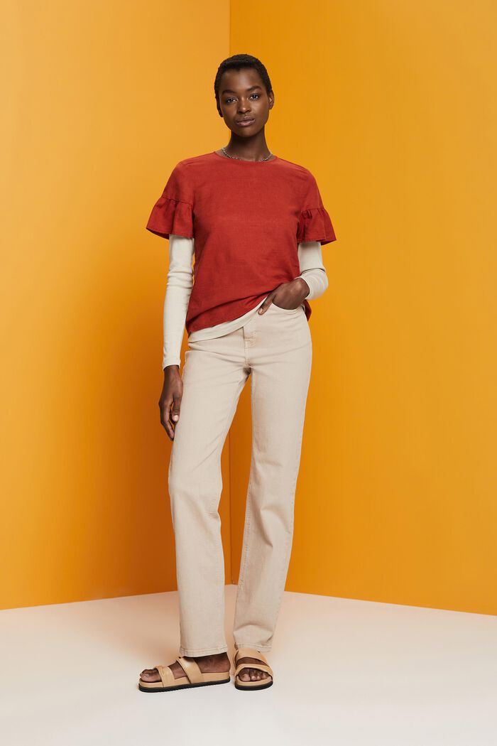 Short sleeve blouse, cotton-linen blend, TERRACOTTA, detail image number 4